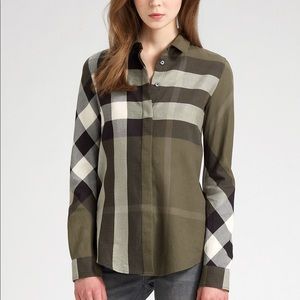 Green Burberry Check button up